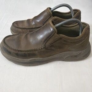 Skechers Arch Fit Motley Hust Mens Size 8 Brown‎ Leather Slip On Walking Shoes